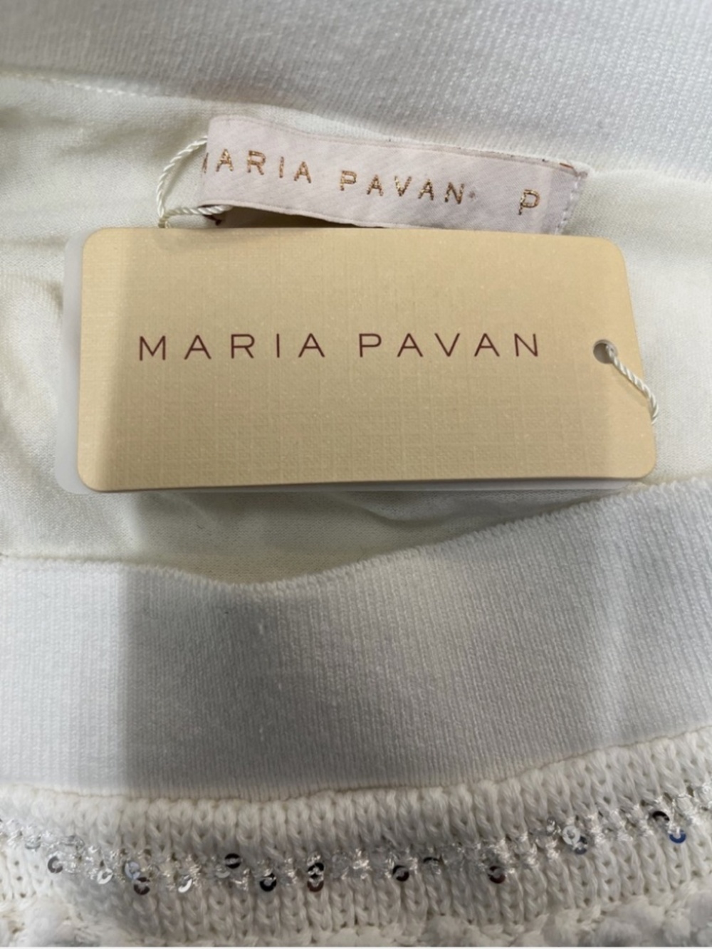 Maria Pavan "Chelsea" Knit Mini Skirt Off White Sequins Size Small NWT - Picture 3 of 5